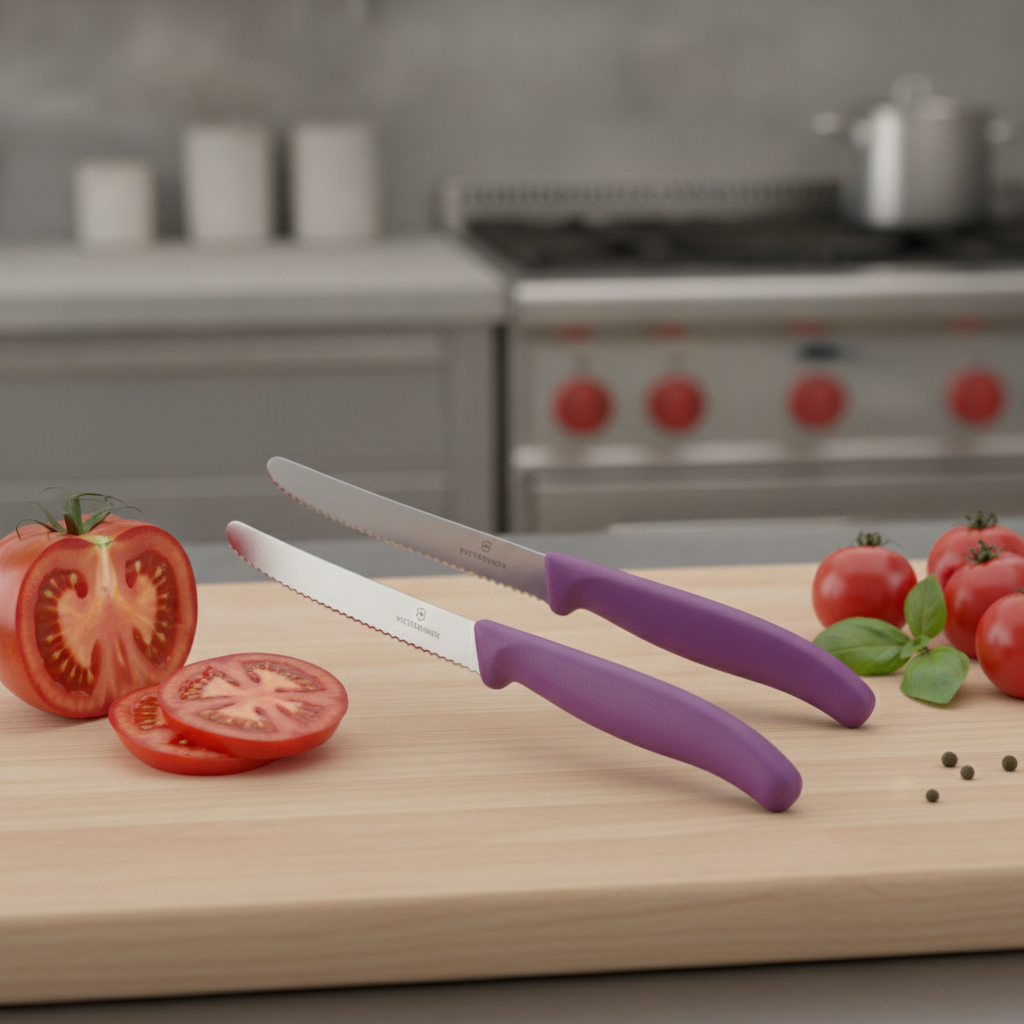 Stainless Steel Tomato Knife 11cm with Purple Handle for Catering (Pack of 2)