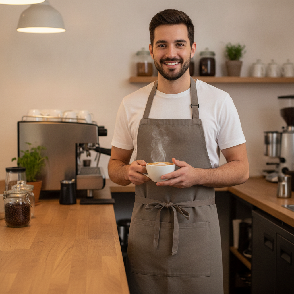 Cotton Canvas Bistro Apron Khaki for Artisan Cafés