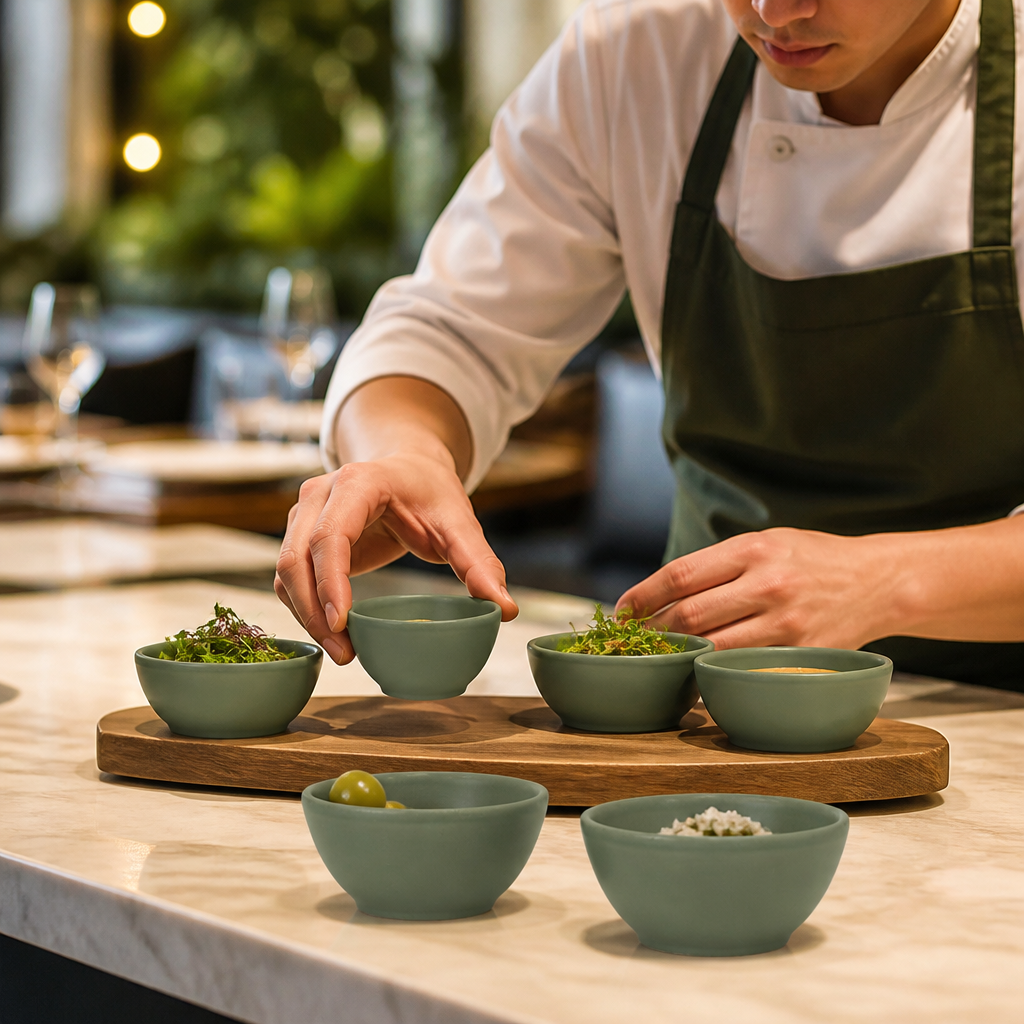 Andorra Dip Pots 110ml Green Porcelain for Casual Dining (Pack of 12)