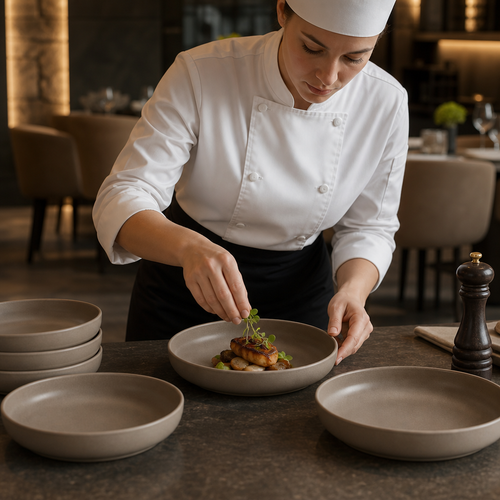 Bowls 220mm Sand Stoneware for Elegant Table Settings (Pack of 6)