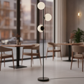 Metal Indoor Floor Lamp with Matte White Glass Globes for Restaurants & Cafés
