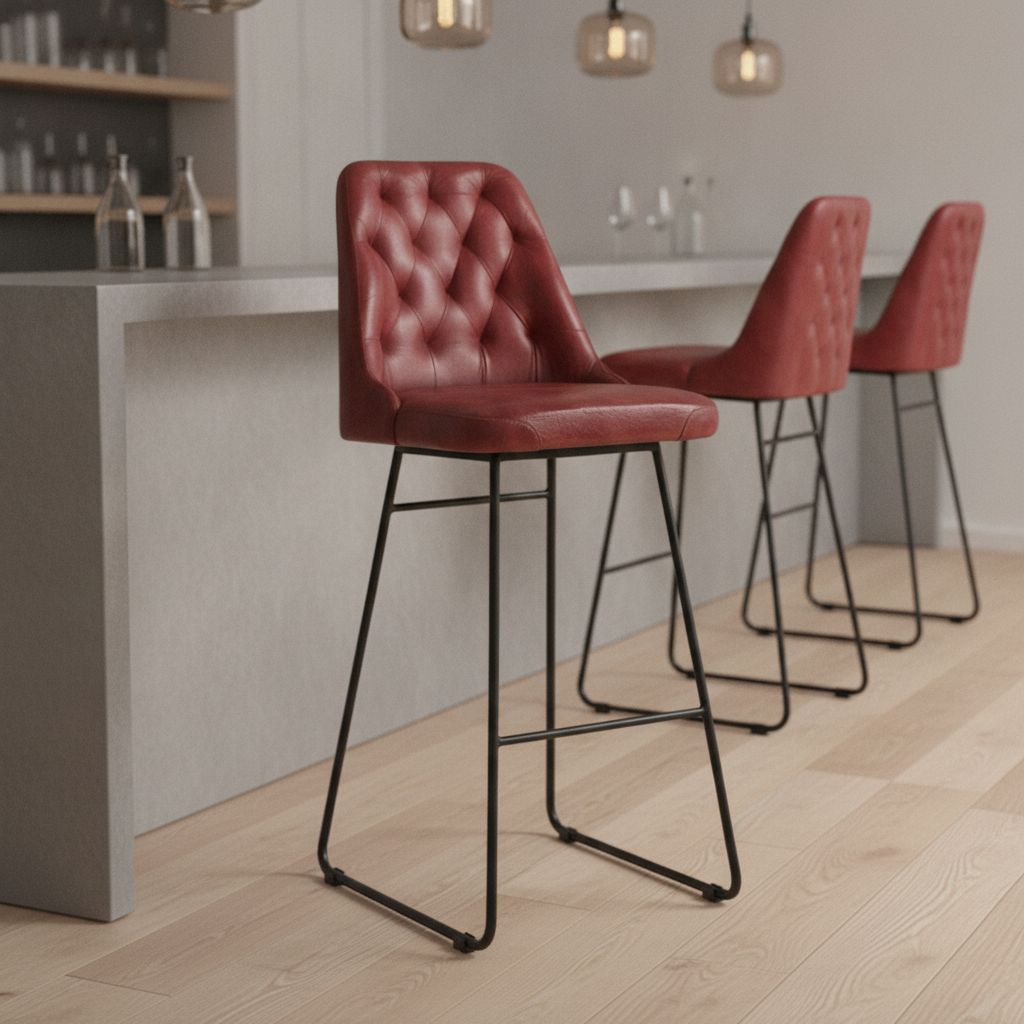 Quilted Red Leather Bar Stool with Metal Base 480x580mm for Restaurants & Bars
