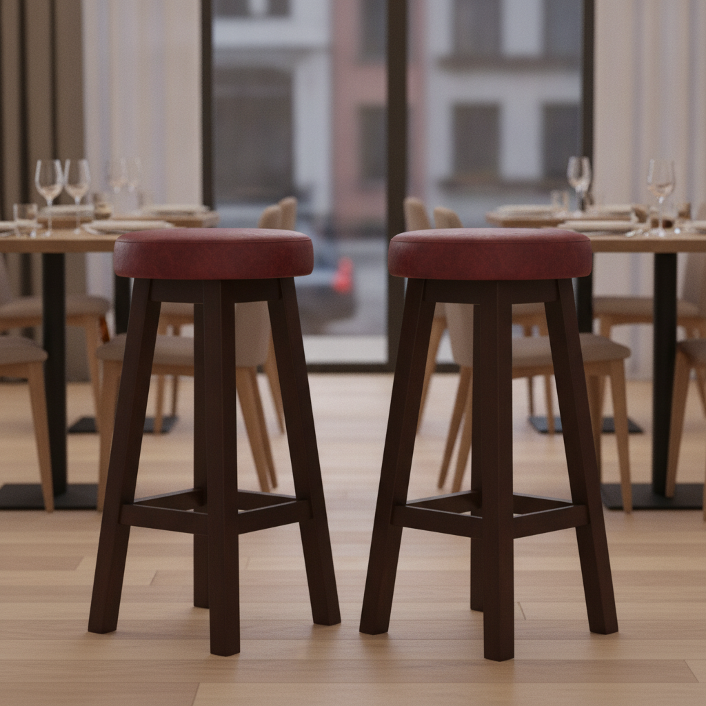 Rubber Wood High Stool with Bison Bordeaux Seat 760x335mm for Dining Areas (Pack of 2)