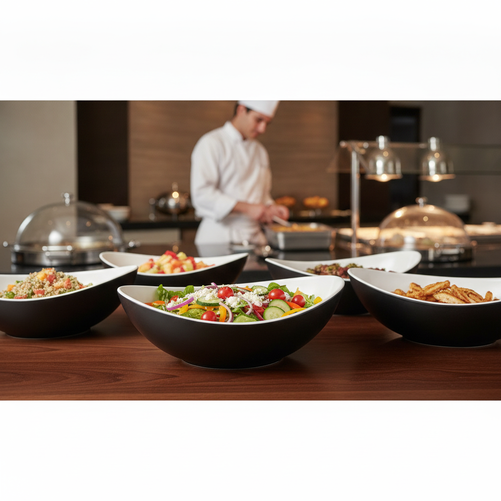 Melamine Dual Tone Curved Bowl 800ml for Buffets & Salad Bars