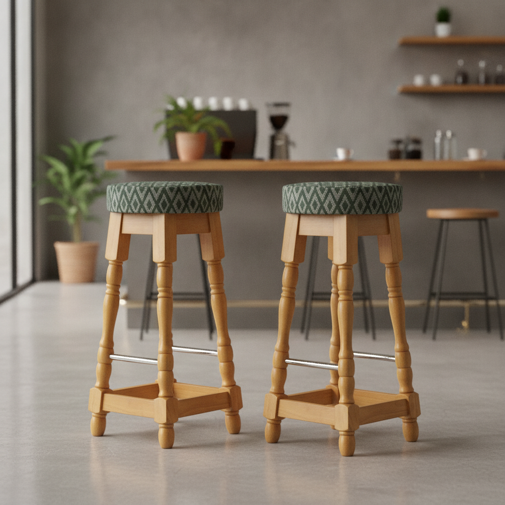 Rubber Wood High Bar Stools with Green Diamond Seat 770x345mm for Pubs & Cafés (Pack of 2)