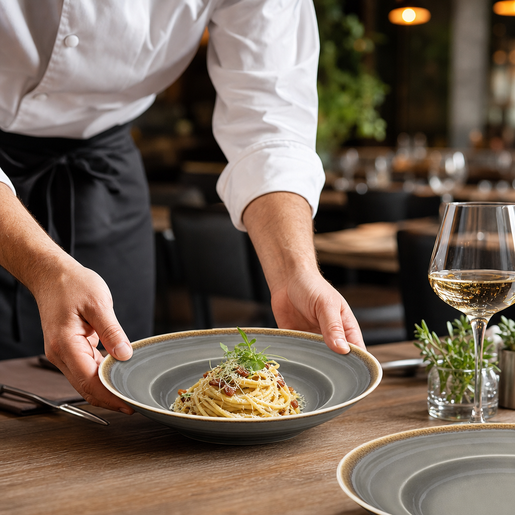 Pasta Bowls 250mm Smoke Grey Porcelain for Restaurants & Cafés (Pack of 4)