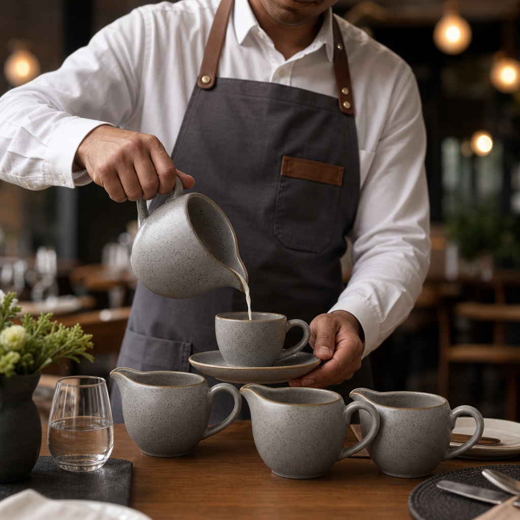 Peppercorn Grey Super Vitrified Ceramic Milk Jugs for Dining Tables (Pack of 4)