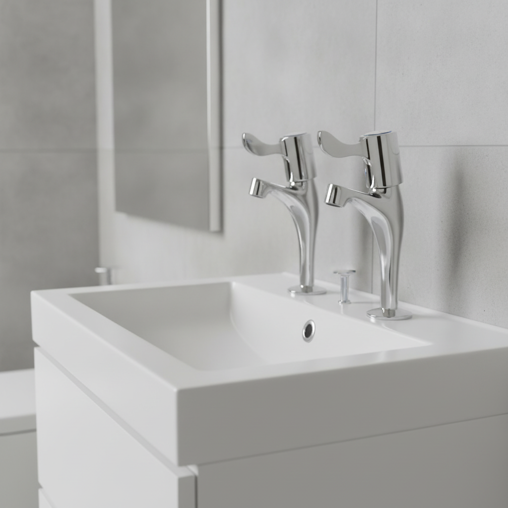 Polished Stainless Steel Basin Pillar Lever Taps for Commercial Bathrooms (Pack of 2)