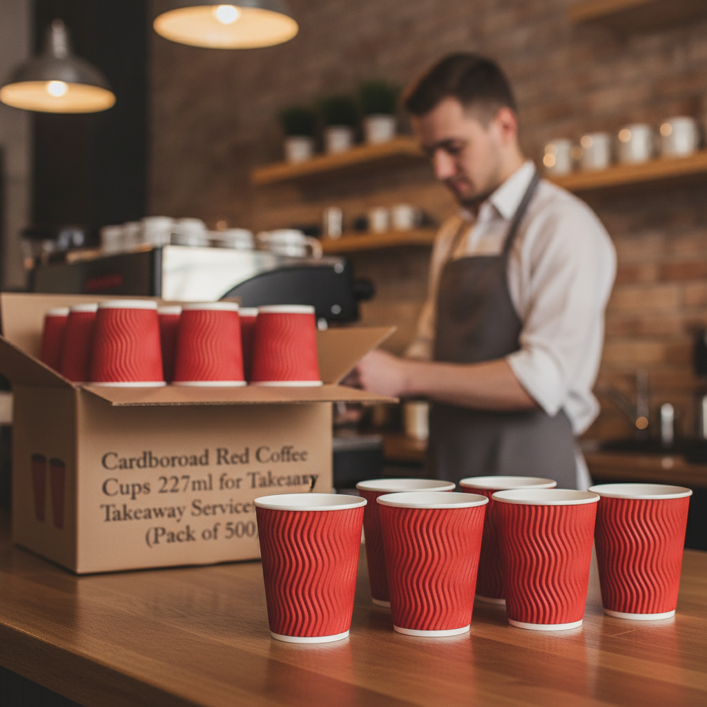 Cardboard Red Coffee Cups 227ml for Takeaway Services (Pack of 500)