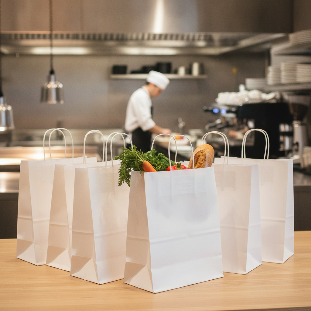 White Paper Carrier Bags Large for Grocery Transport (Pack of 250)