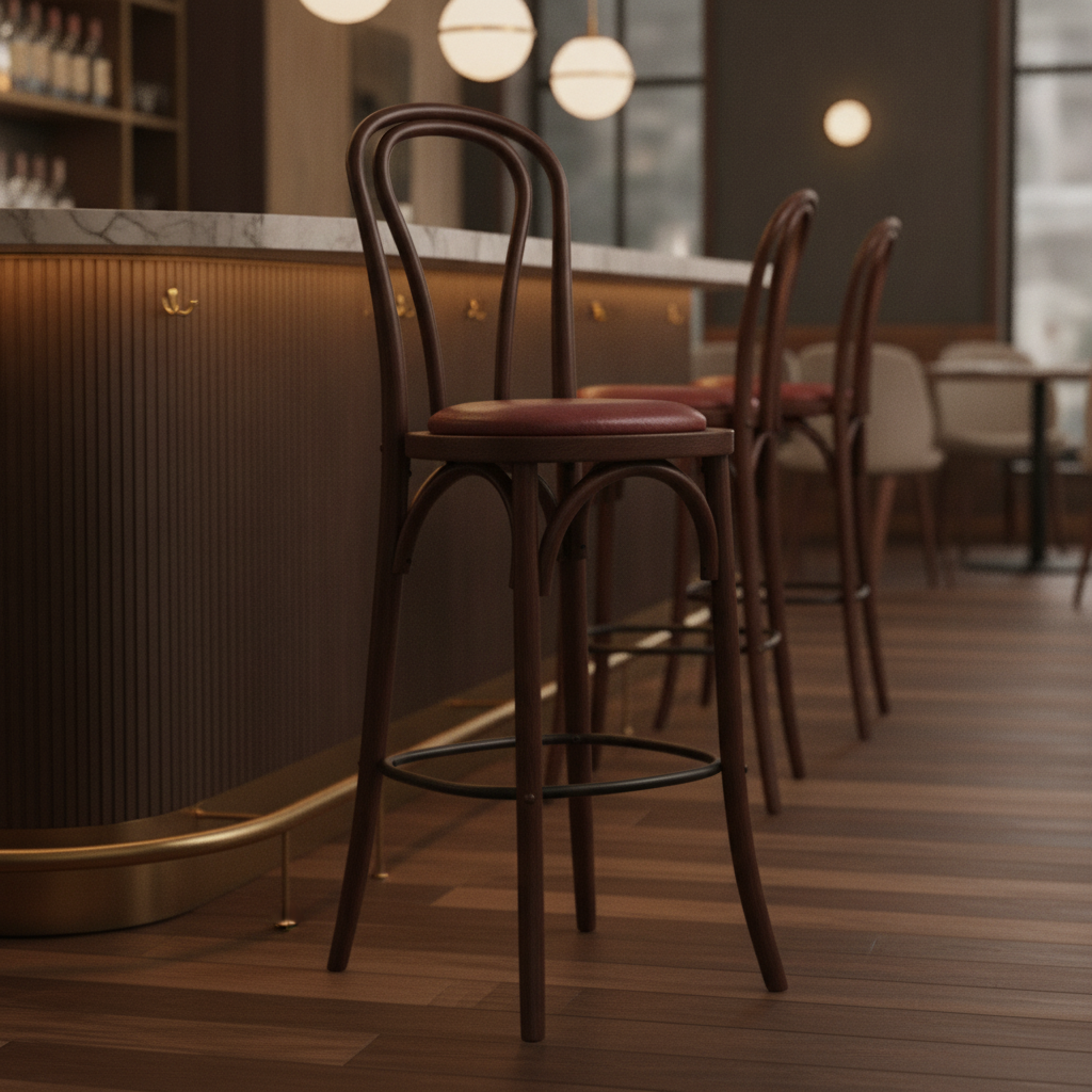 Rubber Wood Hoop Back Bar Chair with Plush Seat 10kg for Restaurants