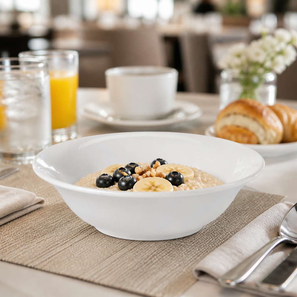 Pure White Porcelain Oatmeal Bowls 150mm for Breakfast Service - Pack of 24