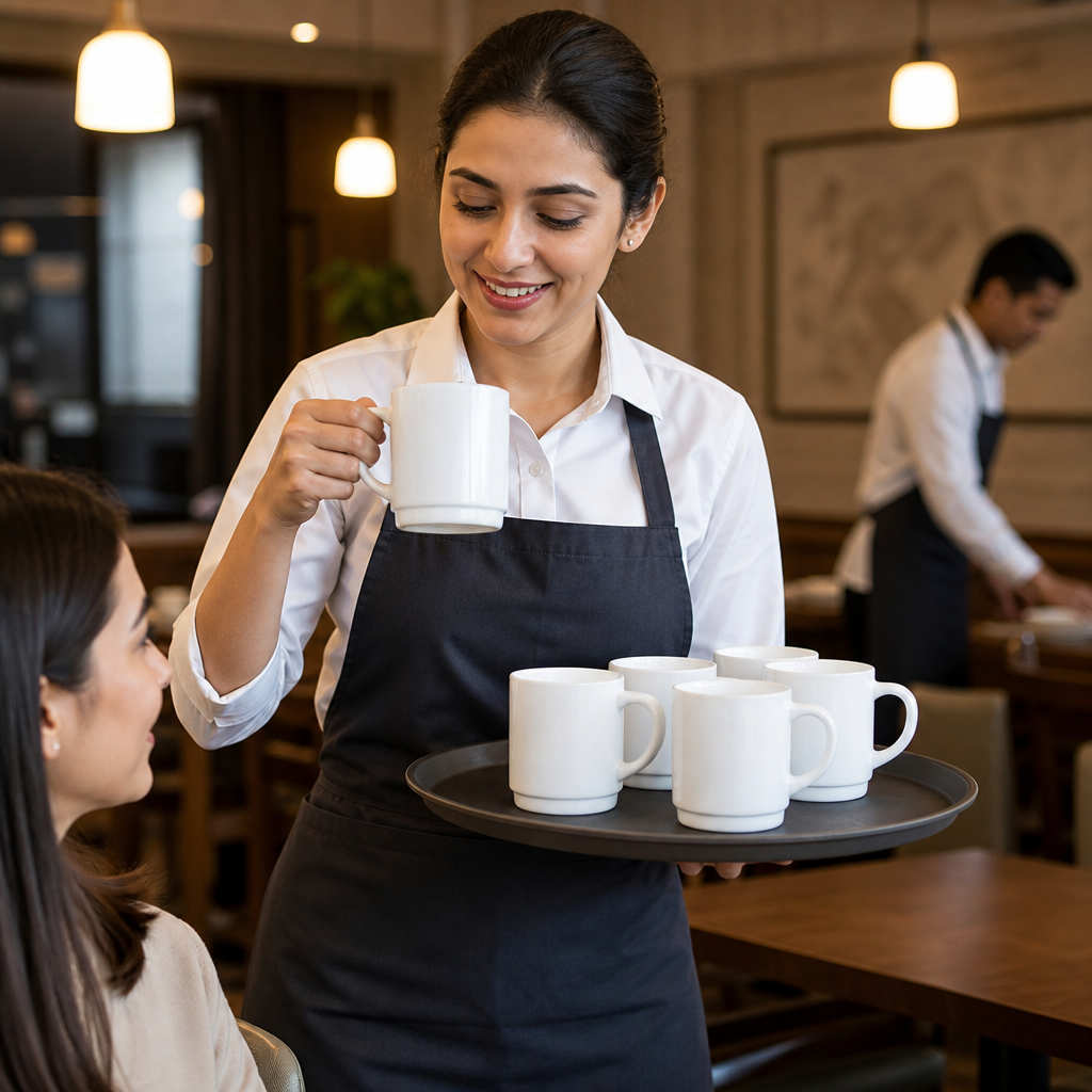 Stackable Mugs 305ml Glass for Cafés & Restaurants (Pack of 6)