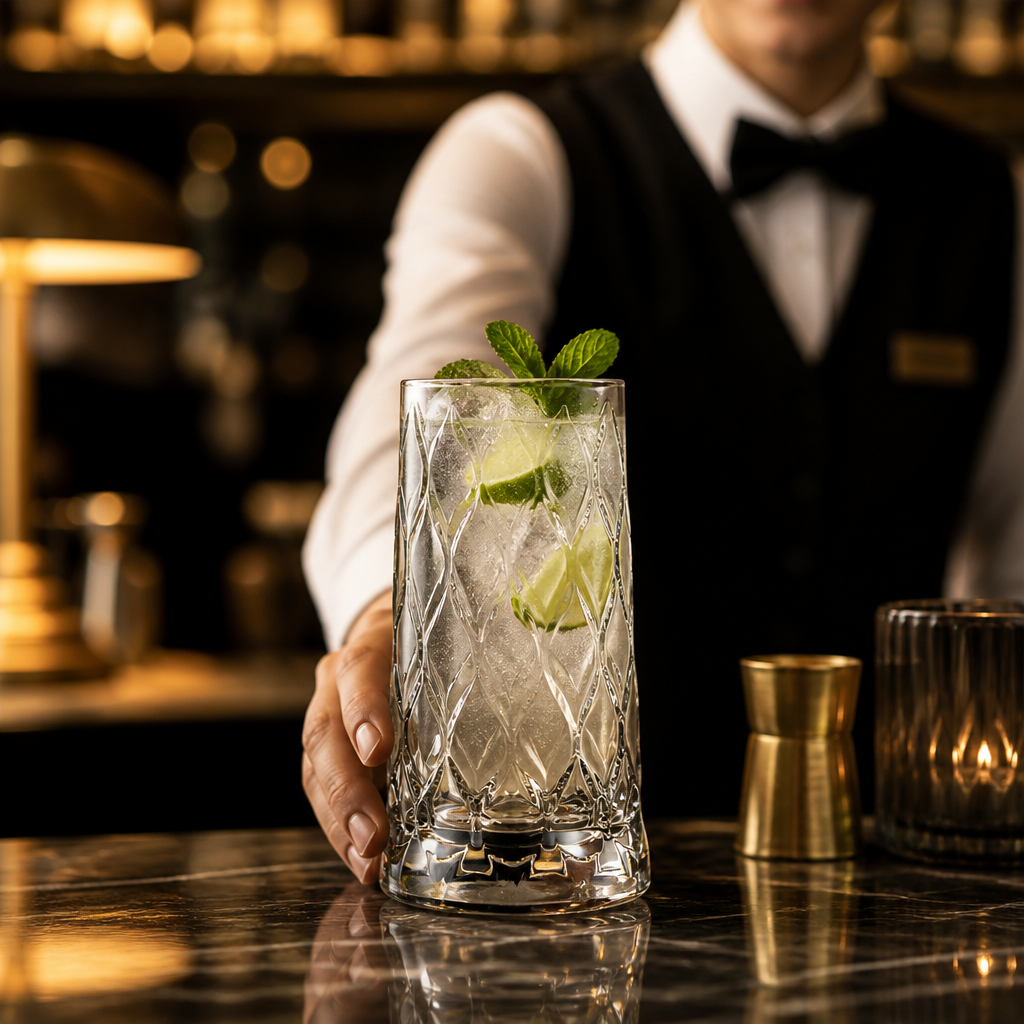 Glass Leafy Long Drink Tumblers 450ml for Bars & Restaurants (Pack of 6)