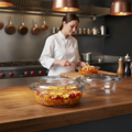 Borosilicate Glass Round Casserole Dish 2.1L for Home Cooking