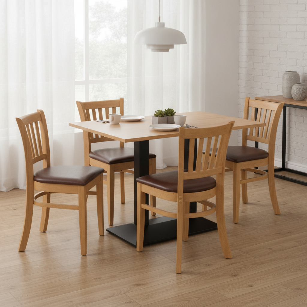 Rubber Wood Dining Table with 4 Chairs 750mm for Home Dining