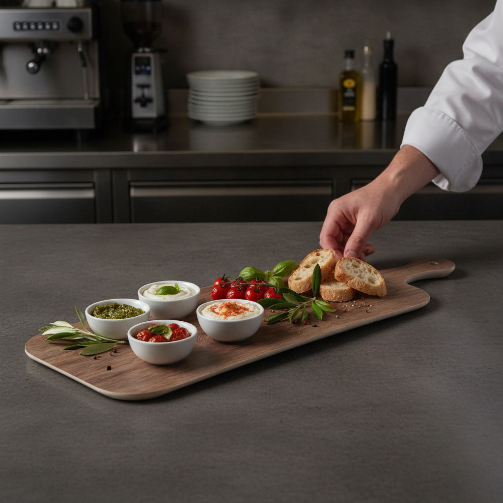 Melamine Oak Effect Rectangle Handled Paddle Board 480mm for Serving Dishes
