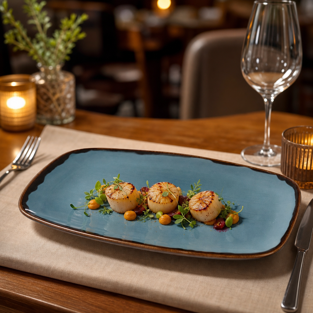 Hand-Crafted Oblong Plates Blue Porcelain for Rustic Dining (Pack of 6)