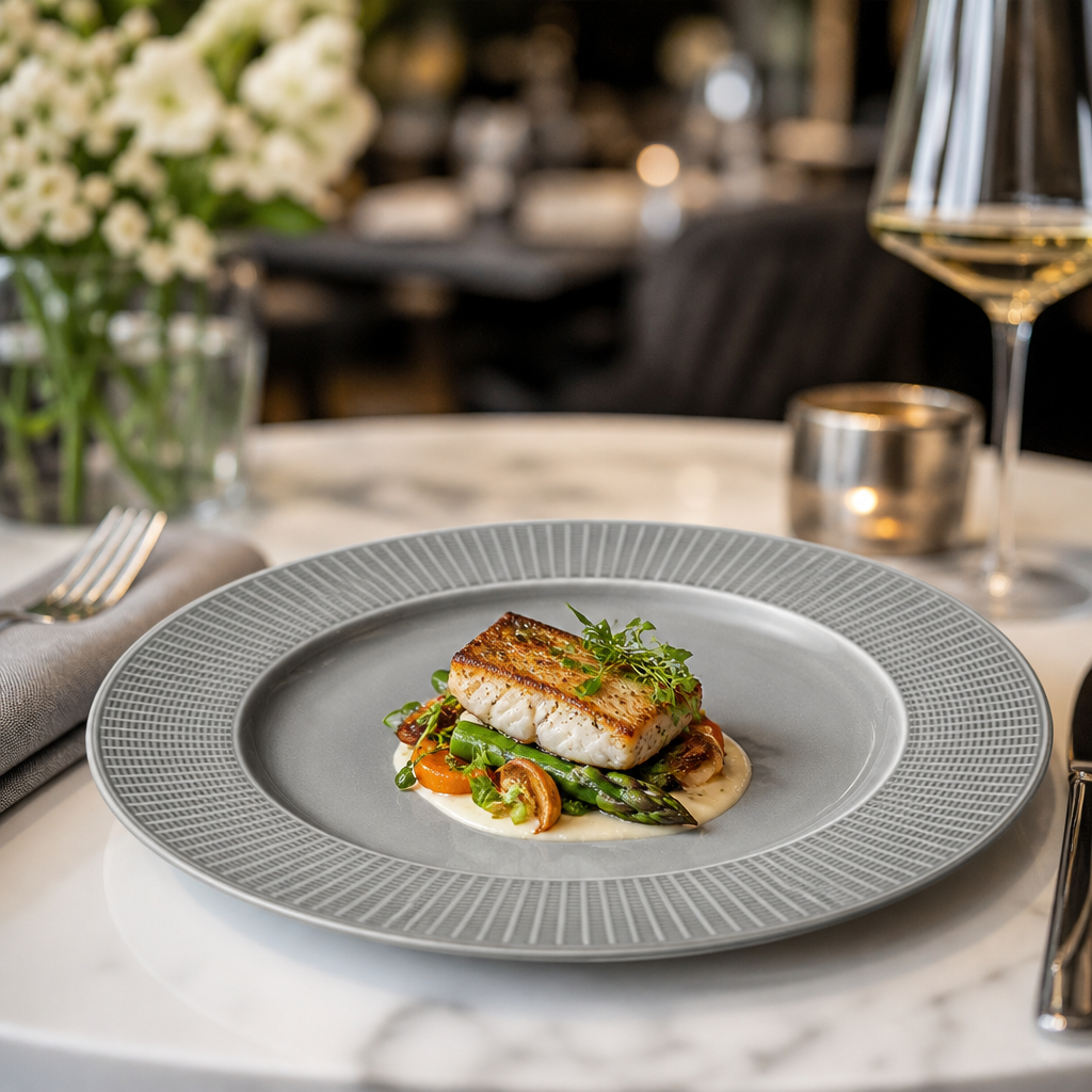 Gourmet Plates Grey Porcelain for Fine Dining (Pack of 6)