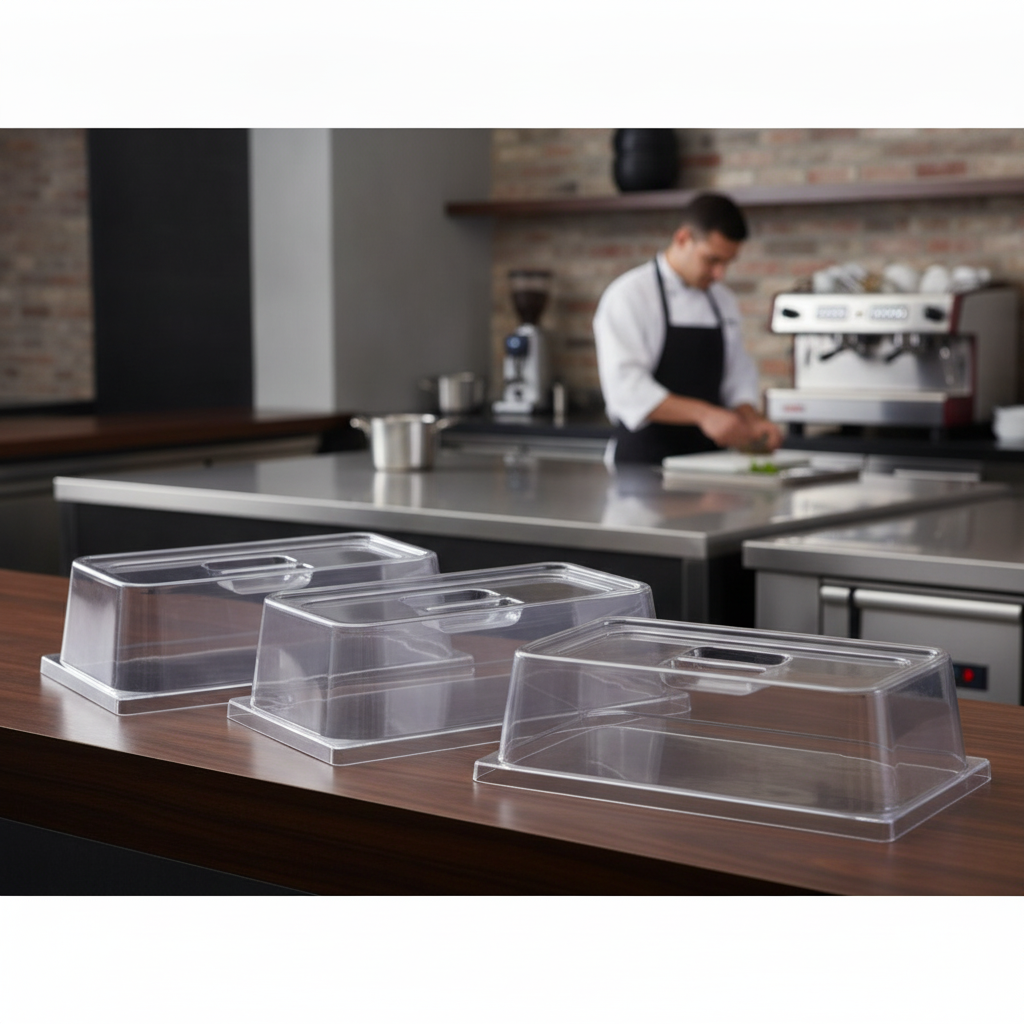 Polycarbonate 1/3 GN Platter Cover for Food Service (Pack of 3)