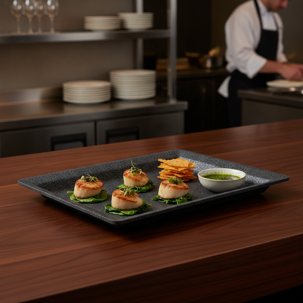 Cast Aluminium Black Frostfire Tray 325x265mm for Stylish Table Settings