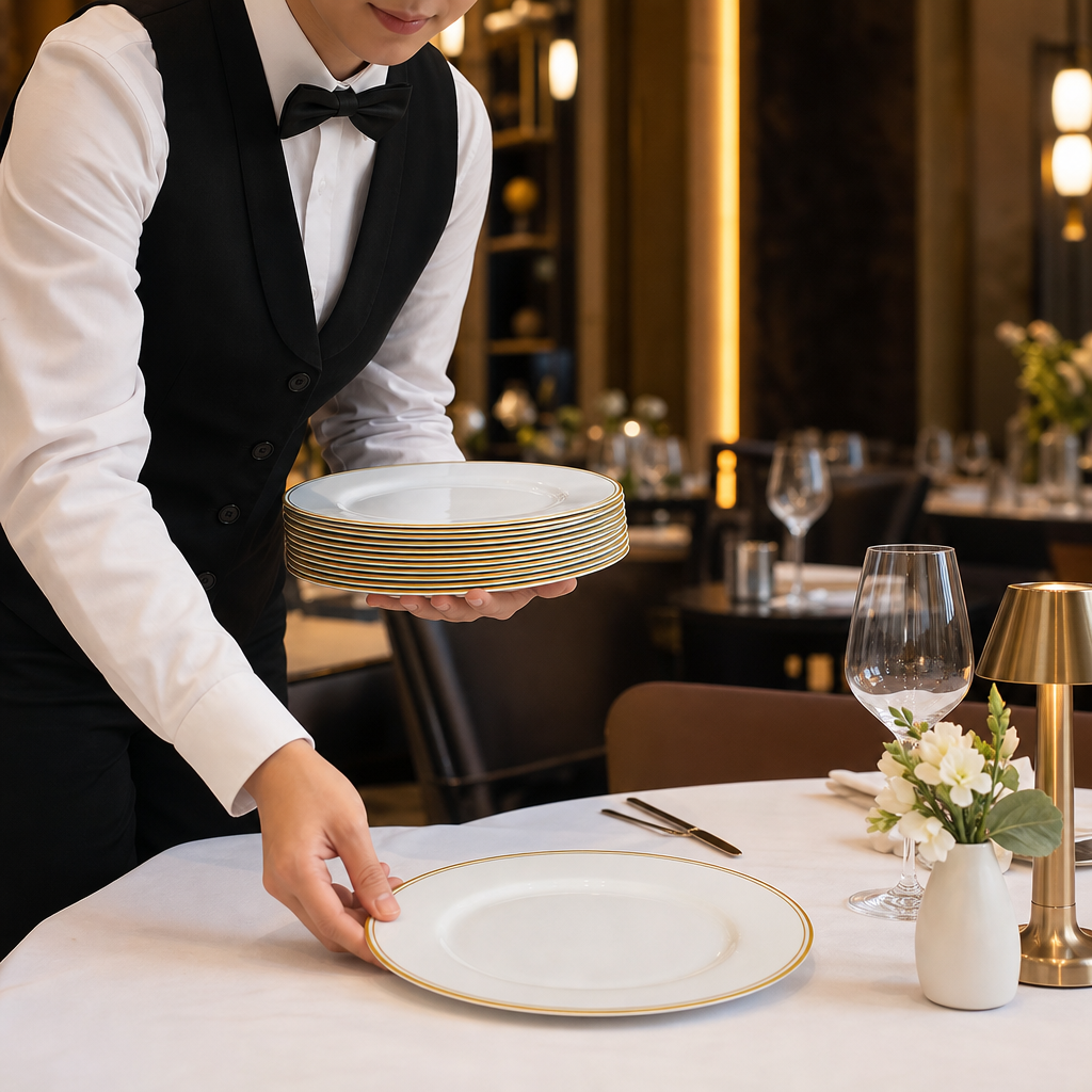Plates 220mm Gold Bone China for Fine Dining (Pack of 12)