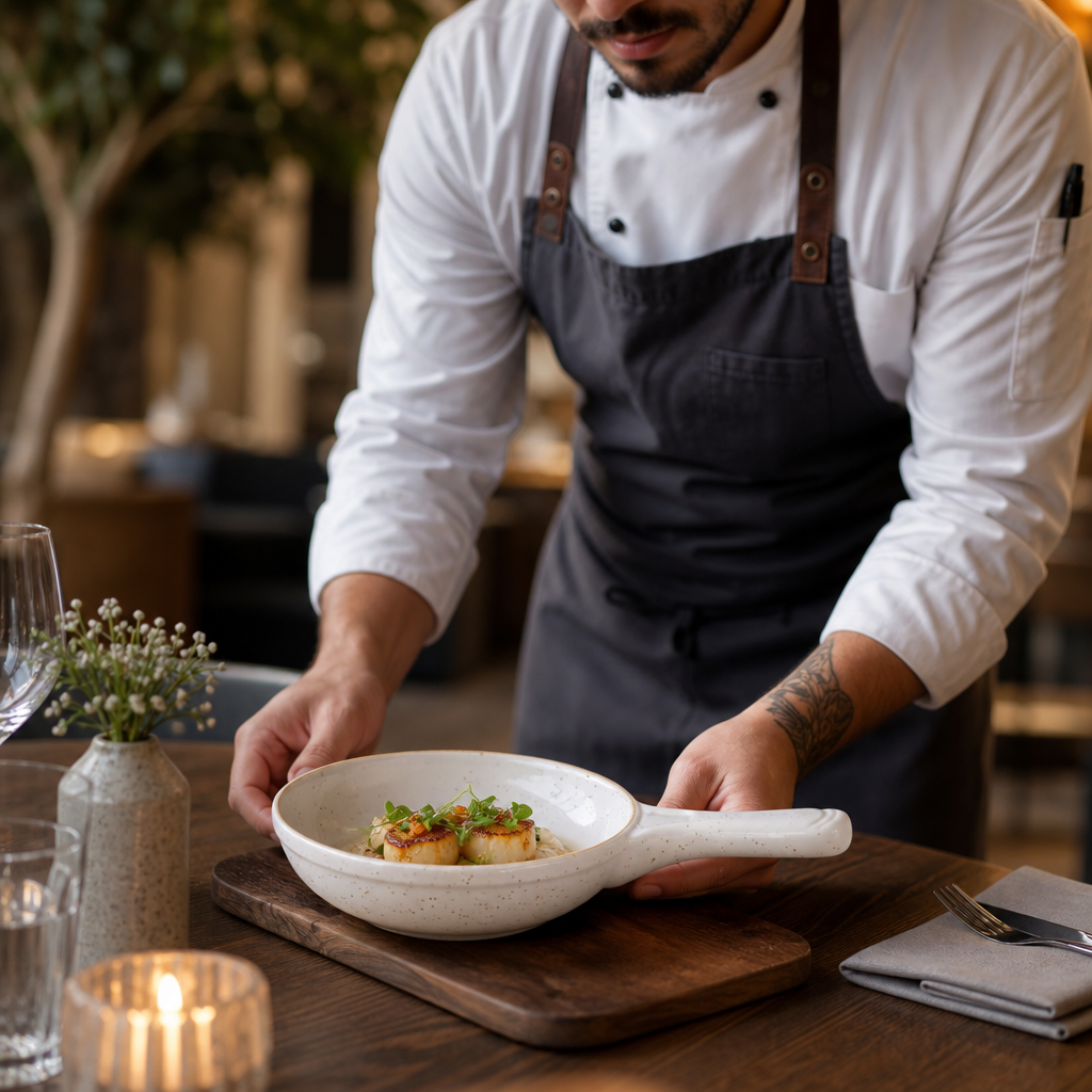 Stonecast Small Skillet Pan in Barley White for Elegant Table Service