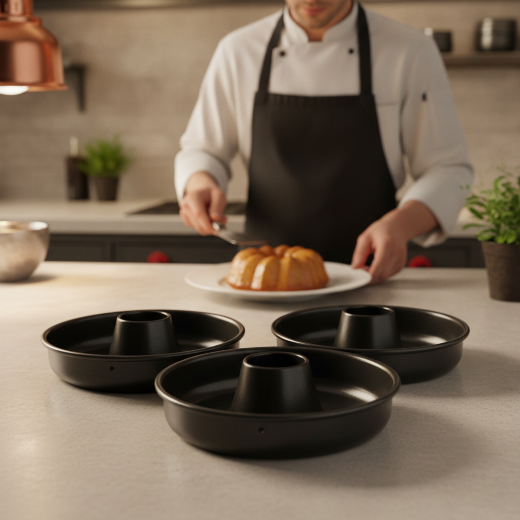 Carbon Steel Non-Stick Savarin Moulds 86mm for Food Plating (Pack of 3)