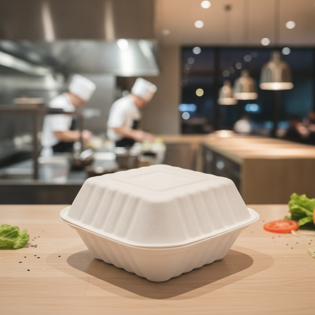Bagasse Compostable Burger Boxes 153mm for Food Markets (Pack of 500)