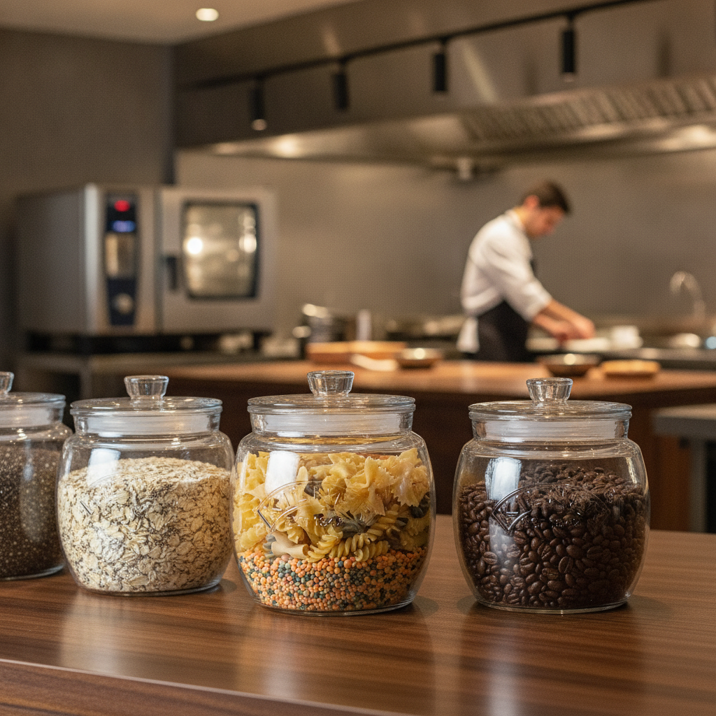 Glass Push Top Storage Jar 850ml for Kitchen Storage