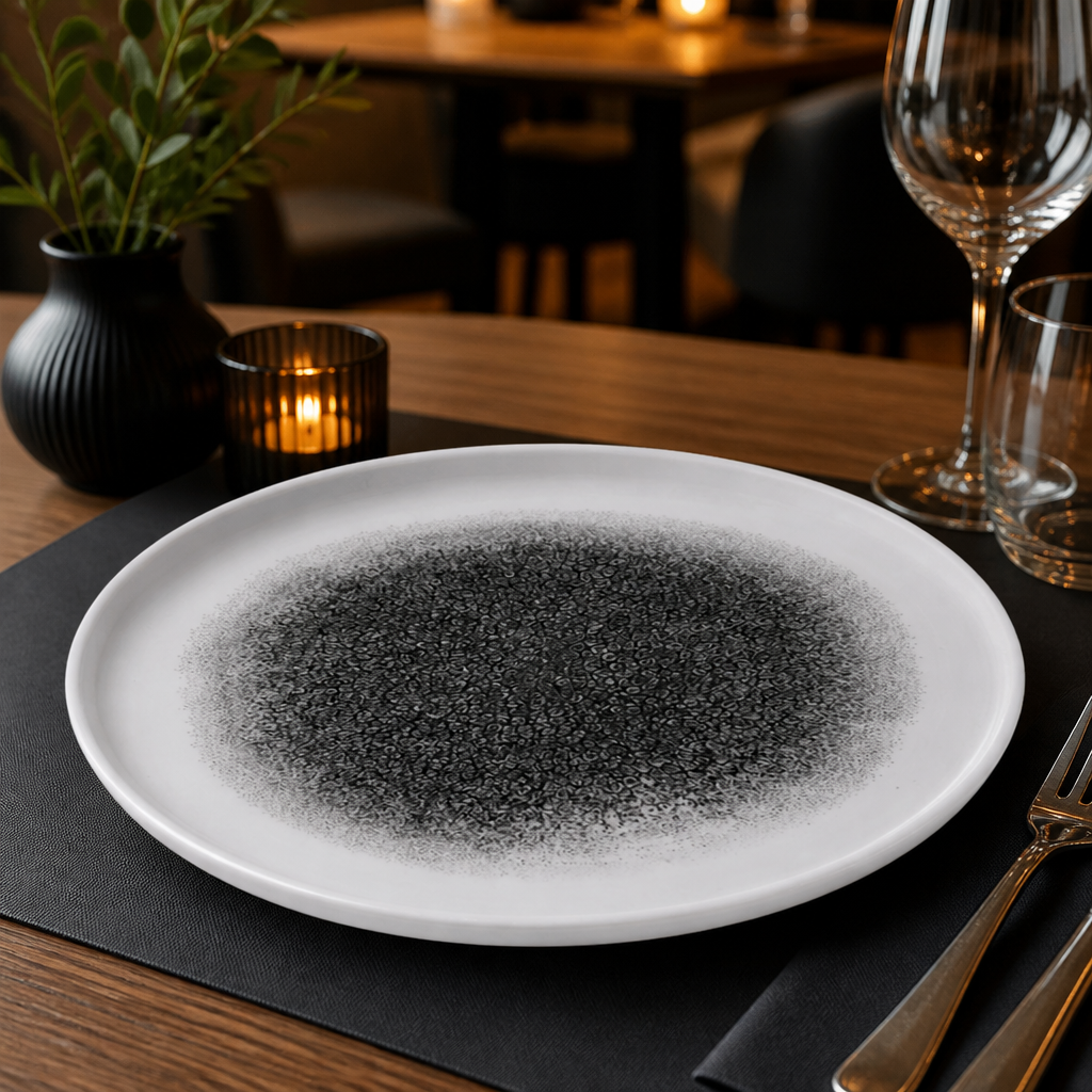 Medium Walled Plates Black Vitrified Porcelain for Elegant Dining (Pack of 6)