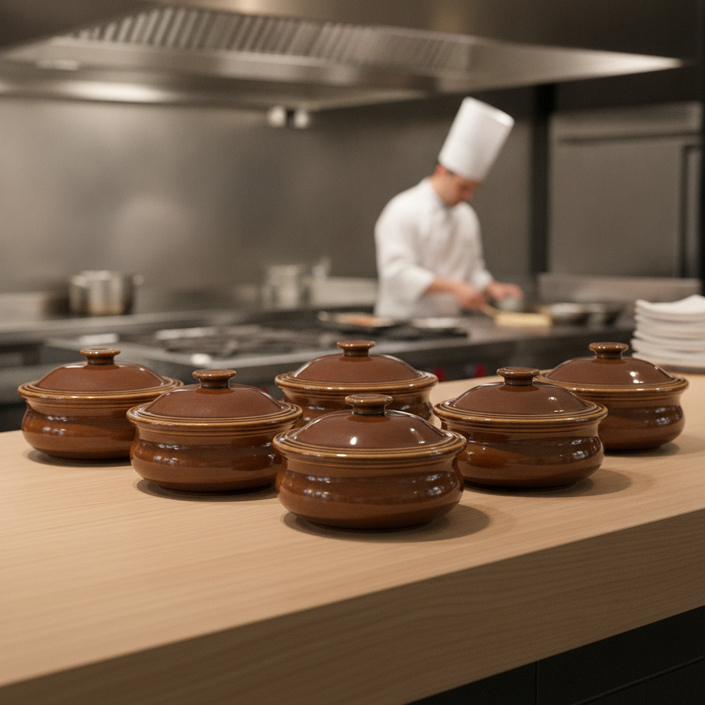 Porcelain Rustic Brown Simmer Stew Pots 430ml for Home Dining (Pack of 6)