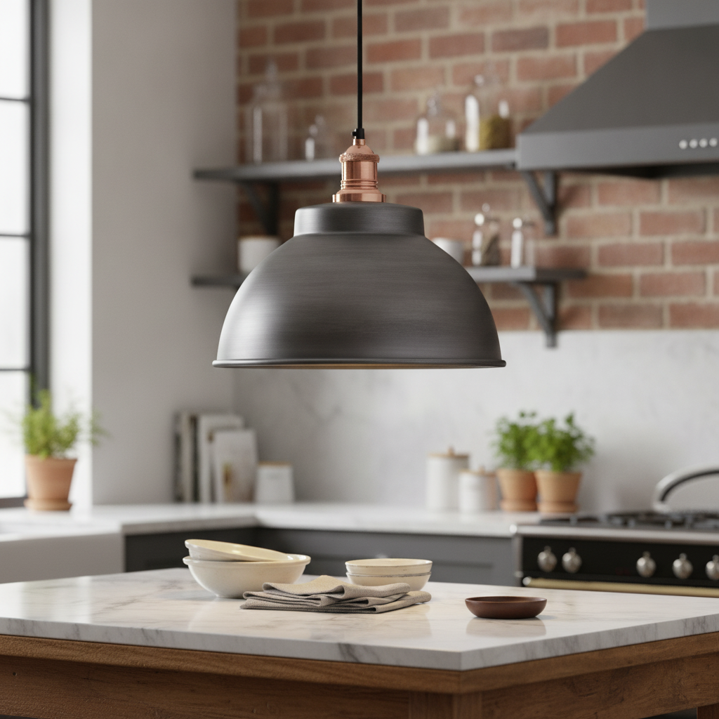 Iron Dome Pendant Light 330mm in Pewter for Vintage Interiors