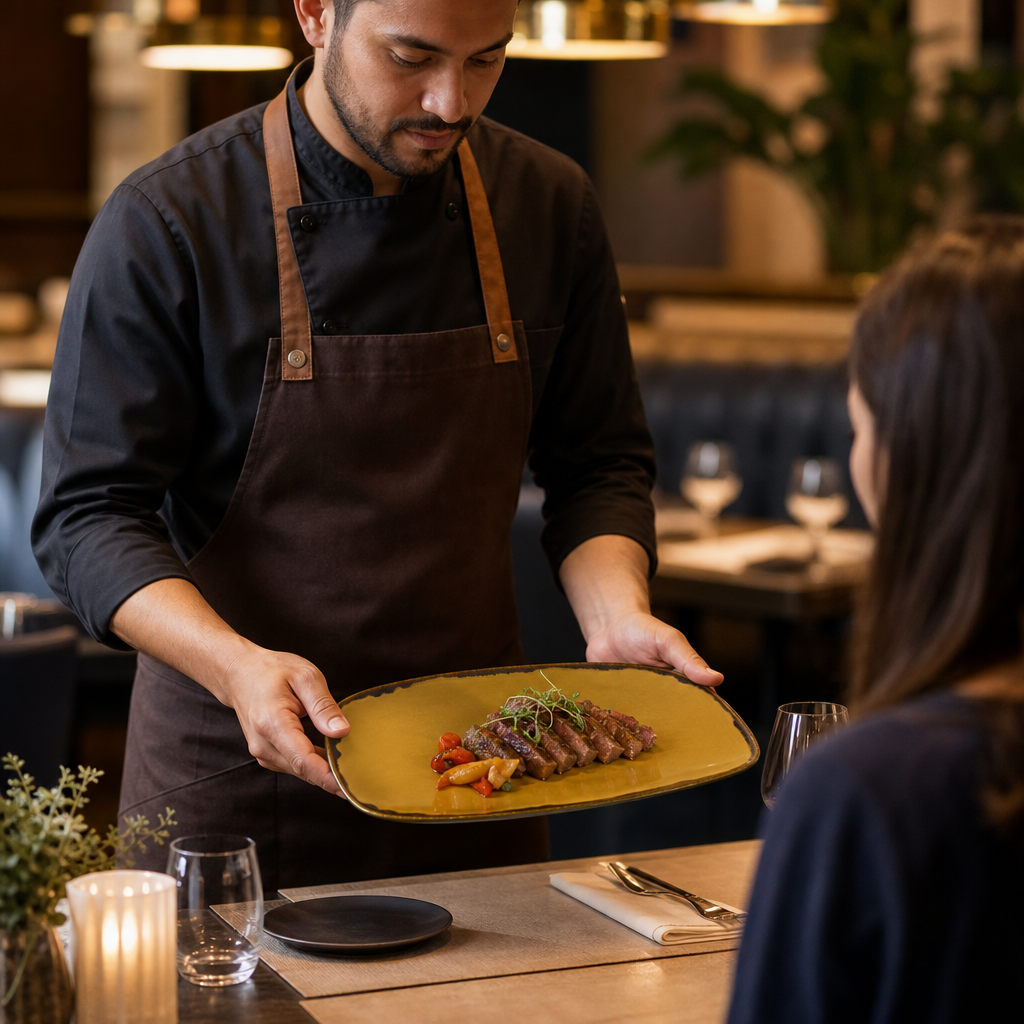 Hand-Finished Oblong Plates Mustard Vitrified Porcelain for Modern Dining (Pack of 6)