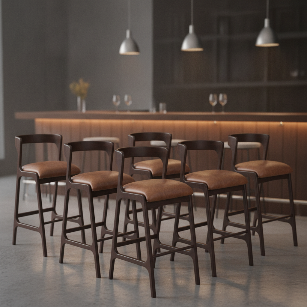 Rubber Wood Bar Chair with Bison Tan Seat 1055x460mm for Commercial Use (Pack of 6)