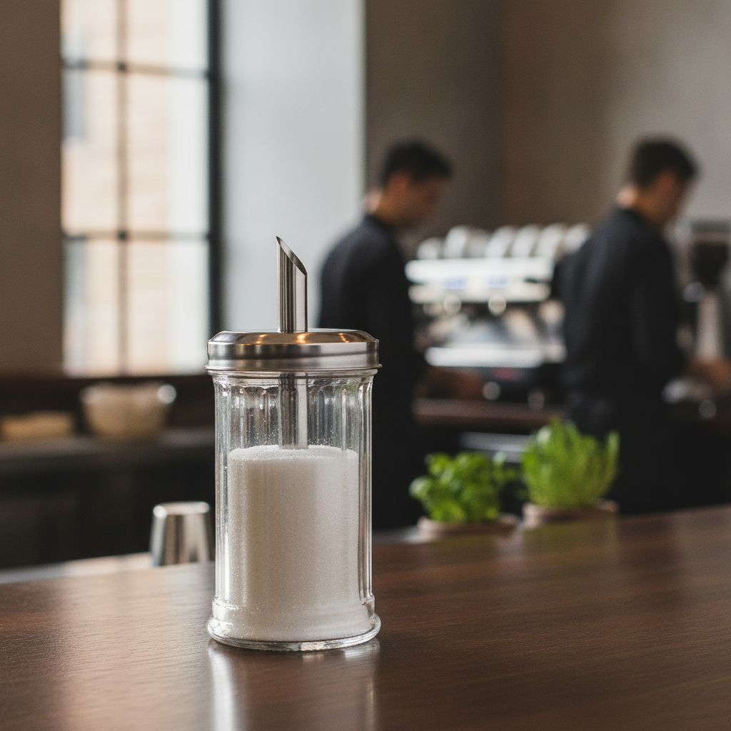 Glass Sugar Pourer with Stainless Steel Spout 75mm for Cafés & Restaurants
