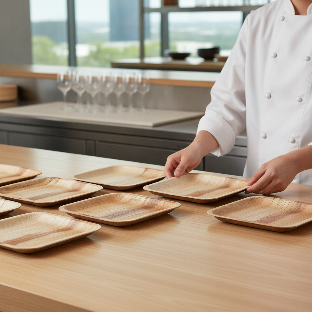 Palm Leaf Square Plates 250mm for Mobile Catering (Pack of 100)
