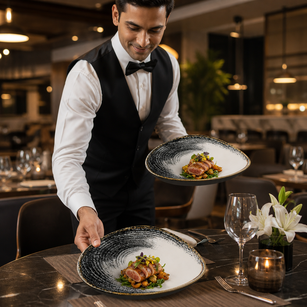 Bowls 235mm Black Vitrified Ceramic for Dining (Pack of 12)