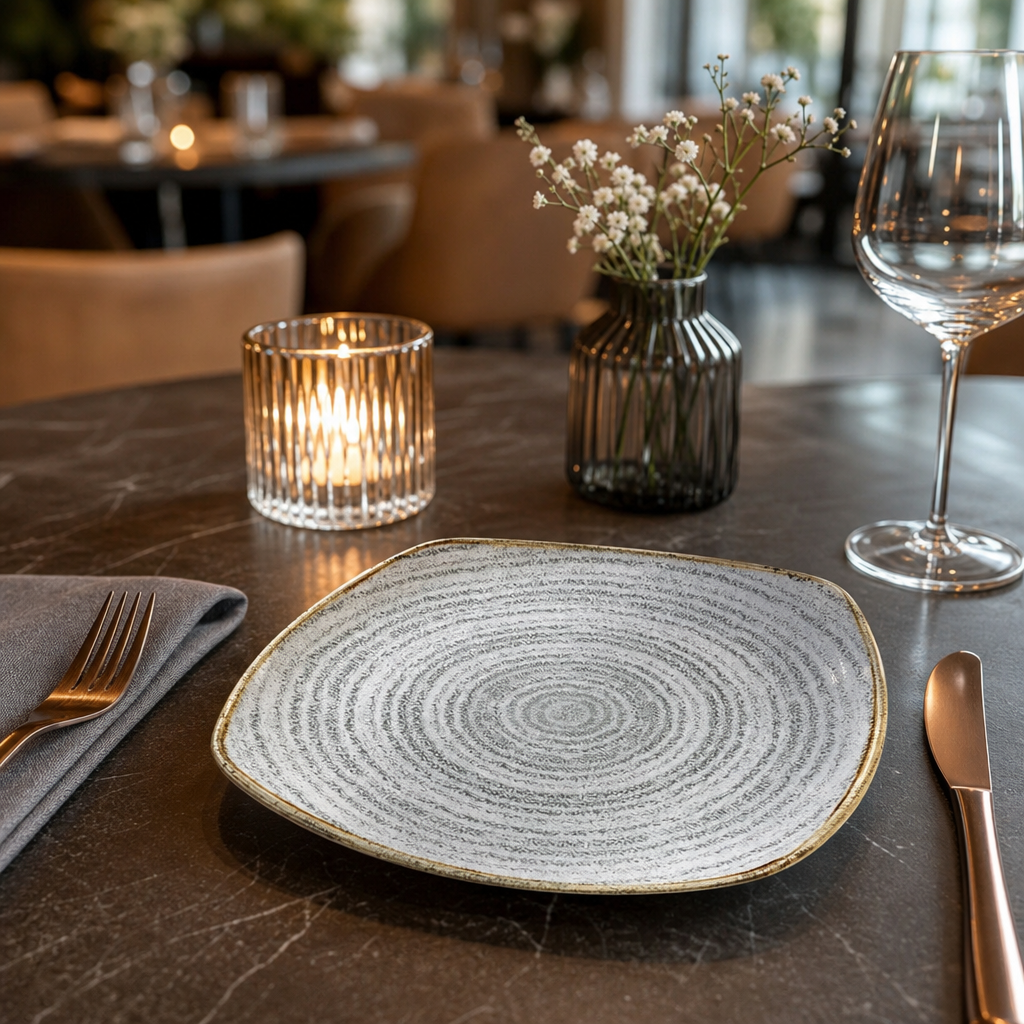 Square Plates 215mm Grey Porcelain for Restaurants & Cafés (Pack of 12)