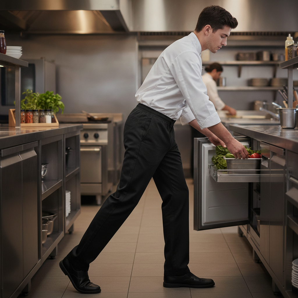 Cotton Slim Fit Casual Trousers Black for Catering Professionals