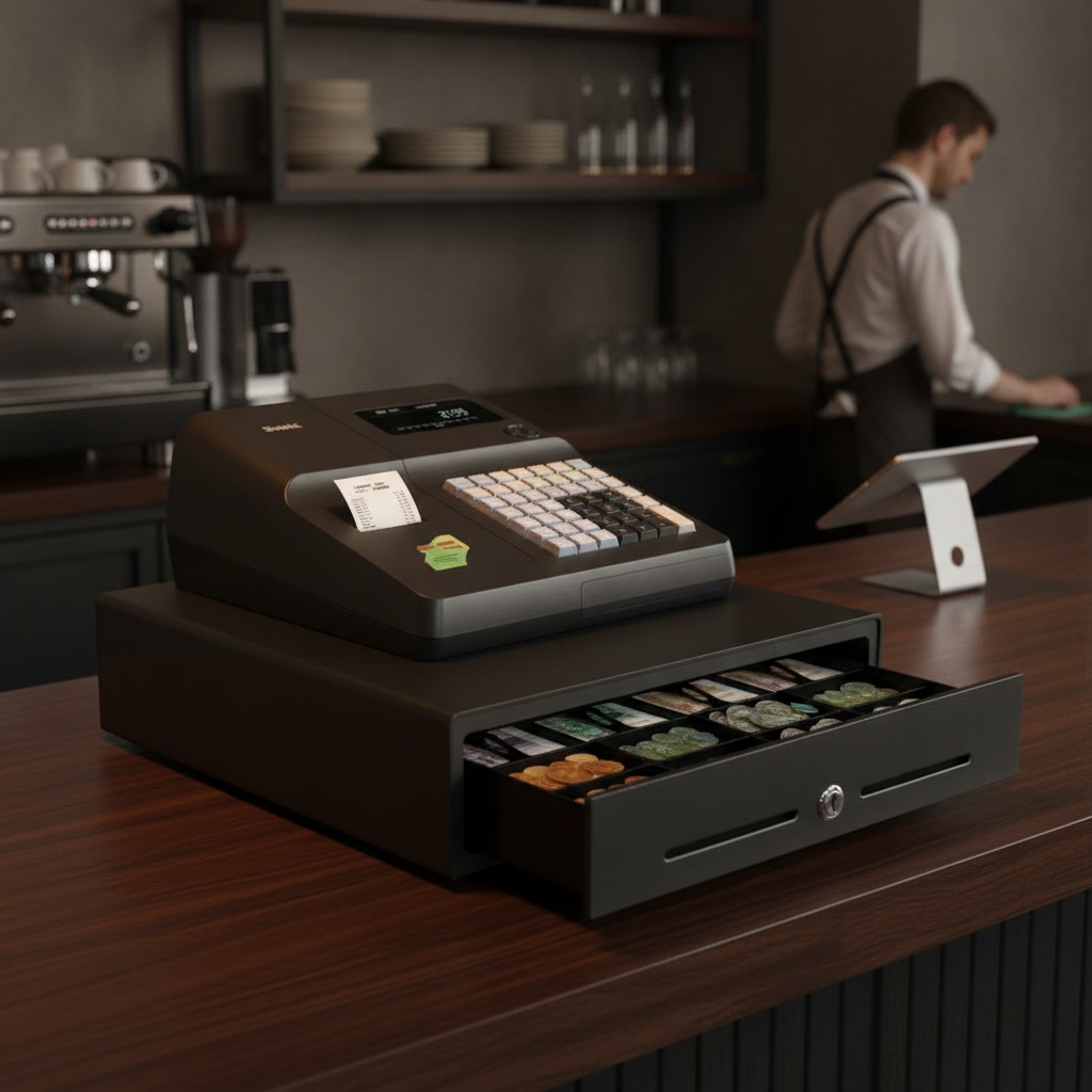 Black Cash Register with Thermal Printing for Retail Use