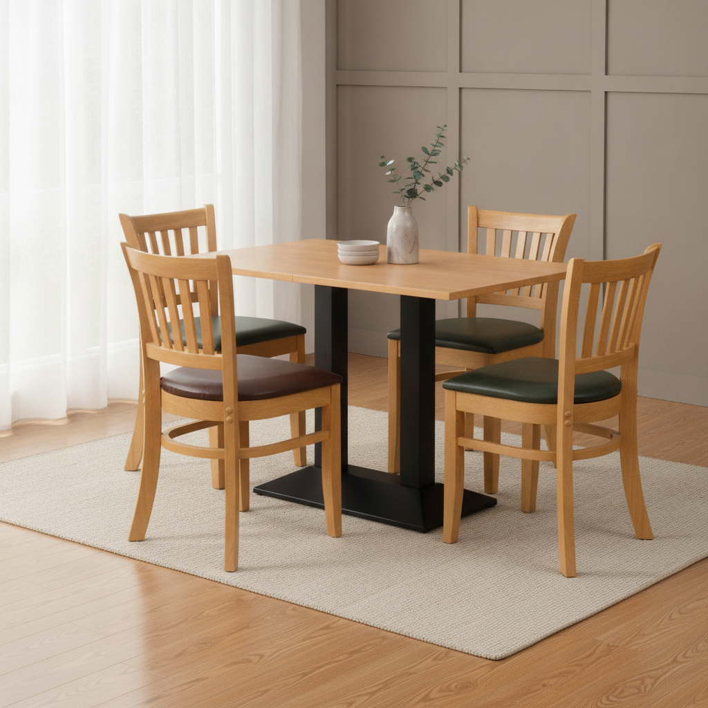 Rubber Wood Dining Table with 4 Chairs 750mm for Home Dining