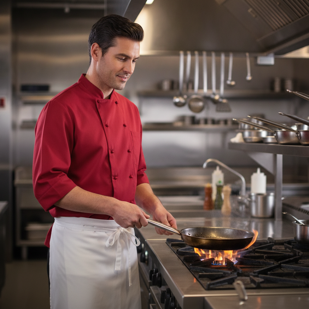 Red Polycotton Chef Jacket for Professional Kitchens