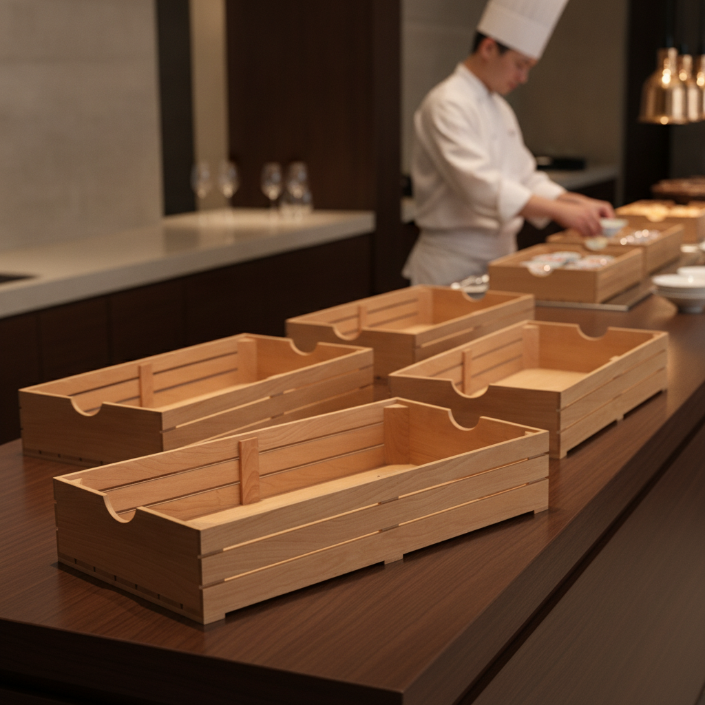Solid Beech Wood Boxes 530x325mm for Buffet Displays (Pack of 4)