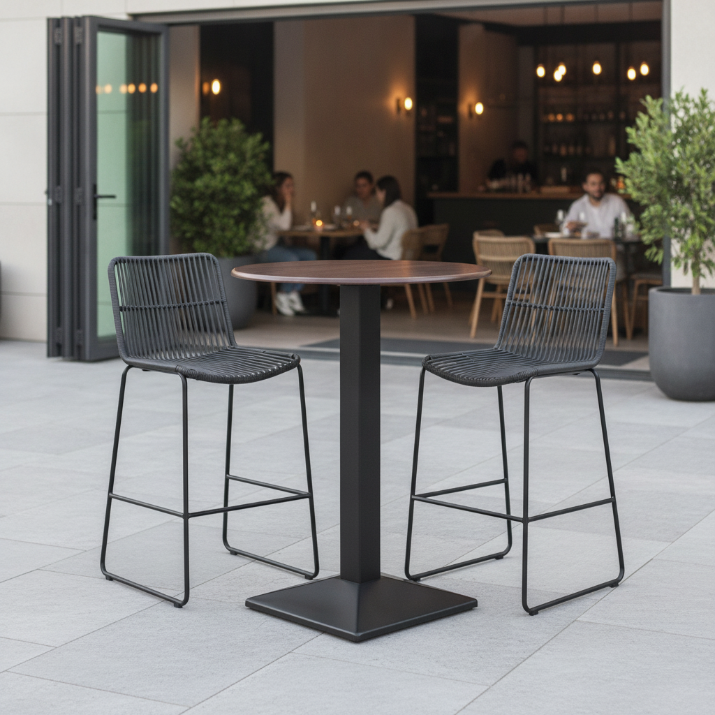 Walnut Round Poseur Table 600mm for Indoor & Outdoor Dining