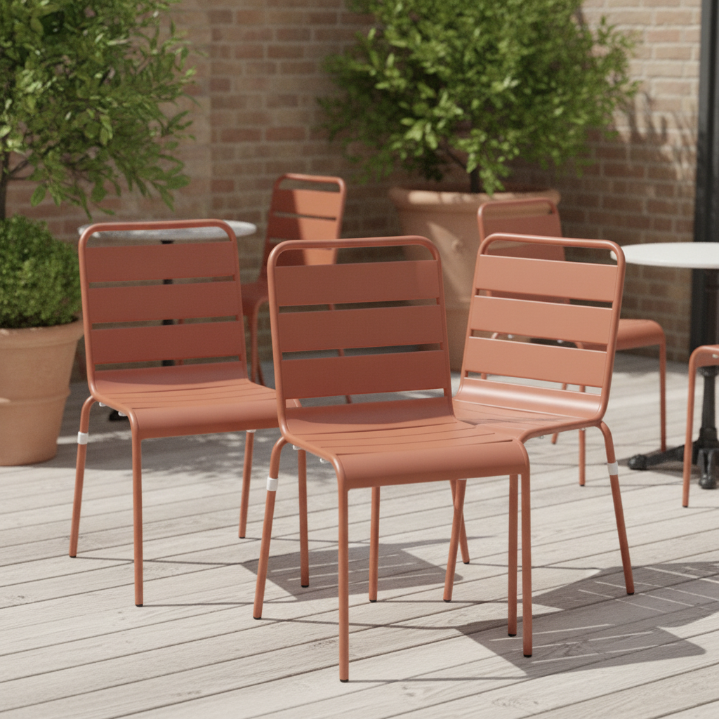 Powder Coated Steel Slatted Side Chairs Terracotta 830x470mm for Cafés & Bistros (Pack of 4)