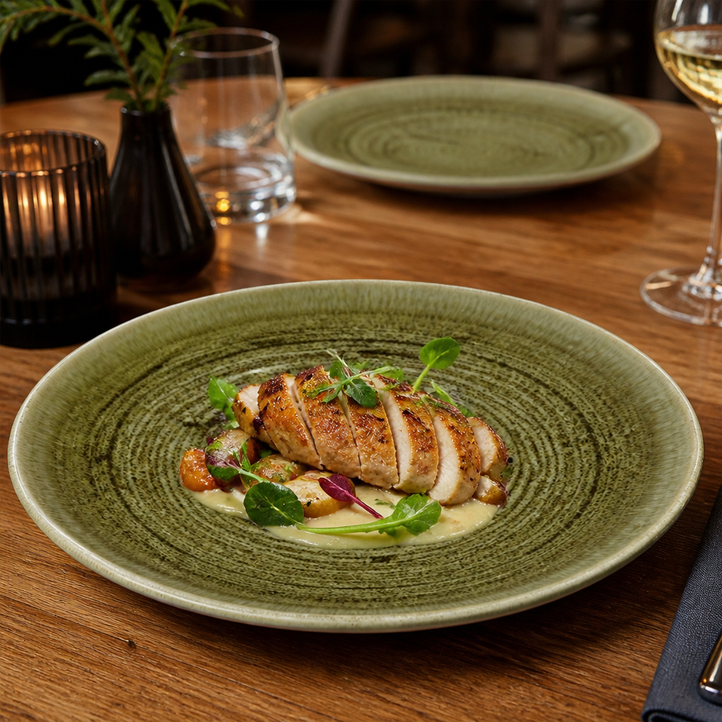 Olive Coupe Plates Vitrified Porcelain for Dining Experiences (Pack of 12)