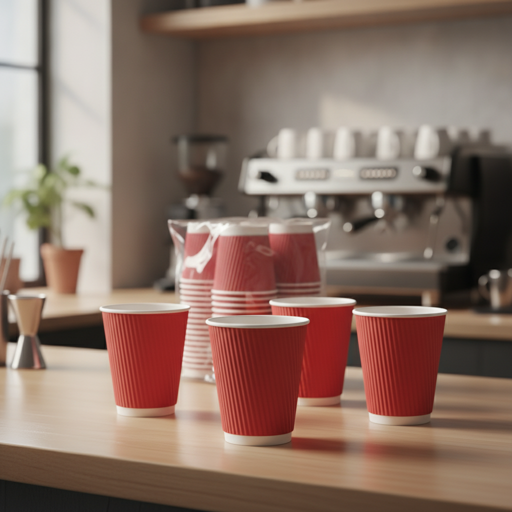 Cardboard Red Coffee Cups 340ml for Takeaway Services (Pack of 25)