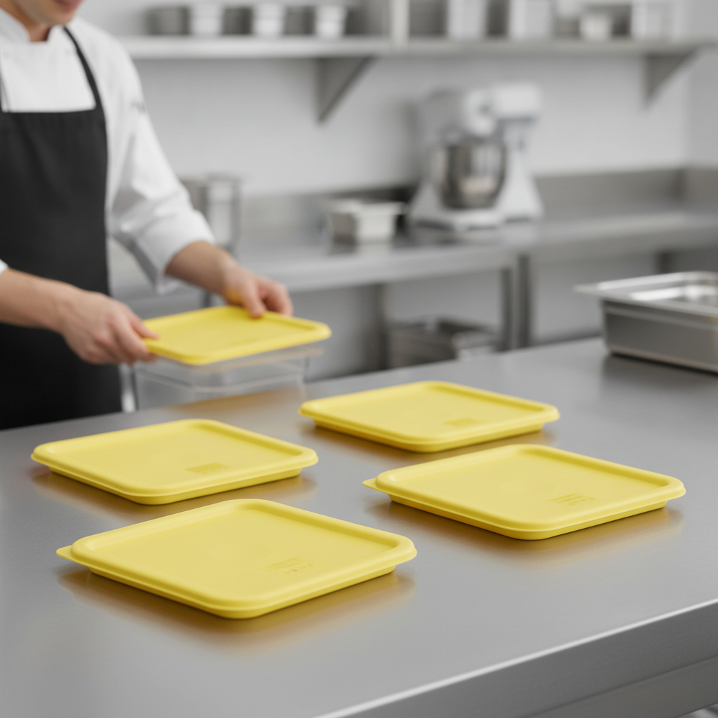 Polyethylene Square Food Storage Container Lid Yellow for Food Prep