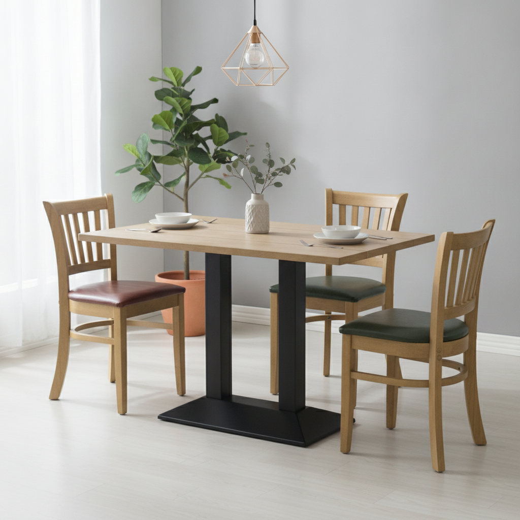 Rubber Wood Dining Table with 4 Chairs 750mm for Dining Rooms